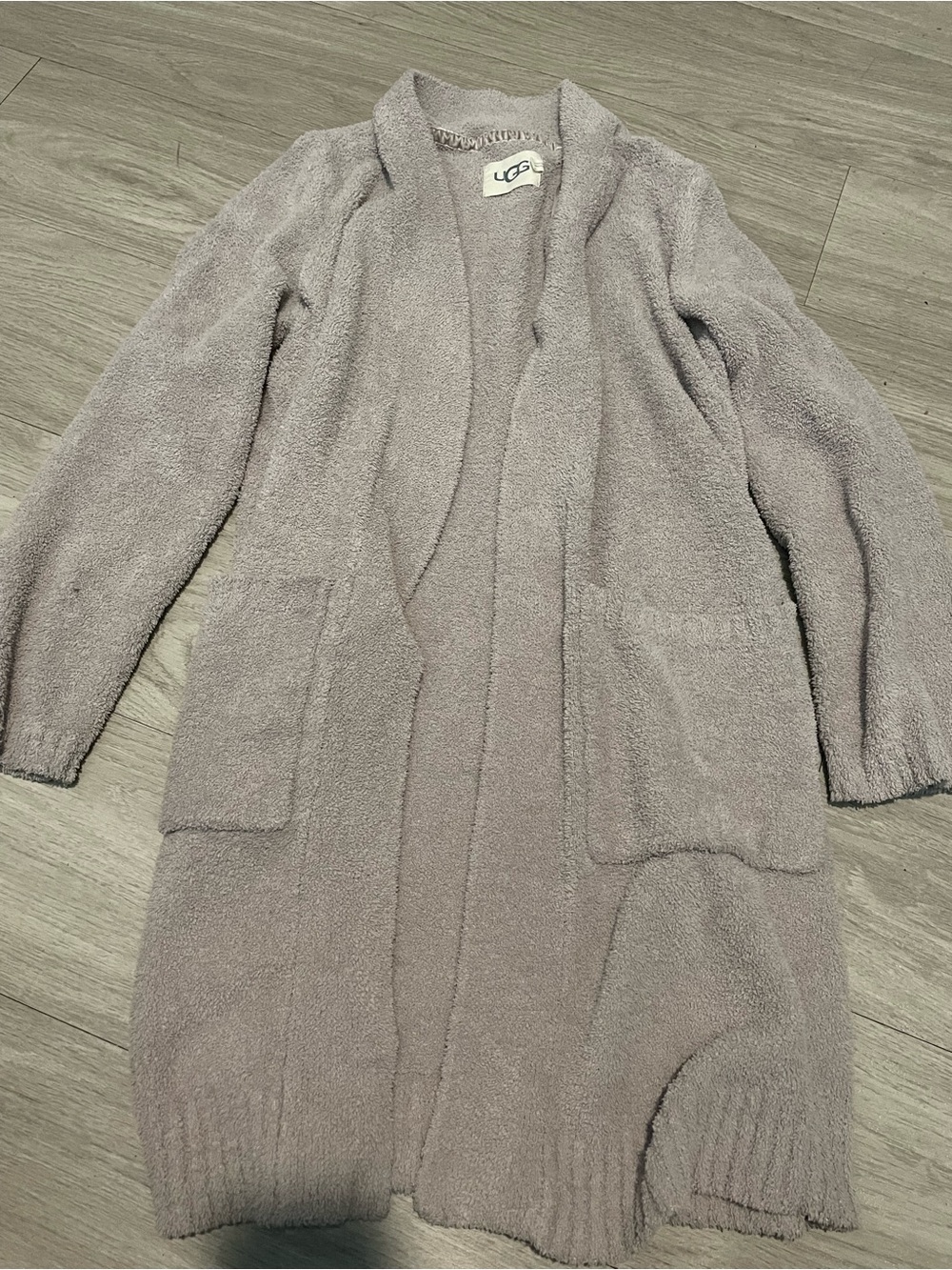 UGG Women's Light Gray Plush Open-Front Long Cardigan
